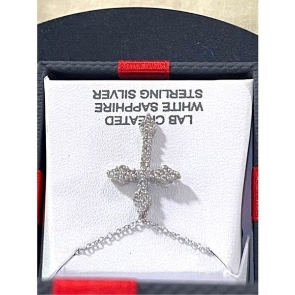 NEW White Sapphire 925 Sterling Silver 18” Chain with 1” Cross Pendant Necklace - Picture 4 of 6